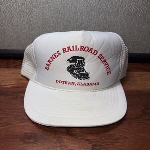 Vintage Barnes Railroad Service -Dothan, Alabama White SnapBack Trucker Hat